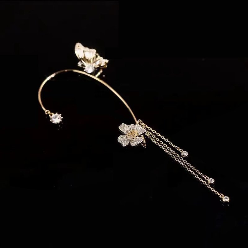 Zircon Flower Butterfly Ear Clip-Become a more shining self