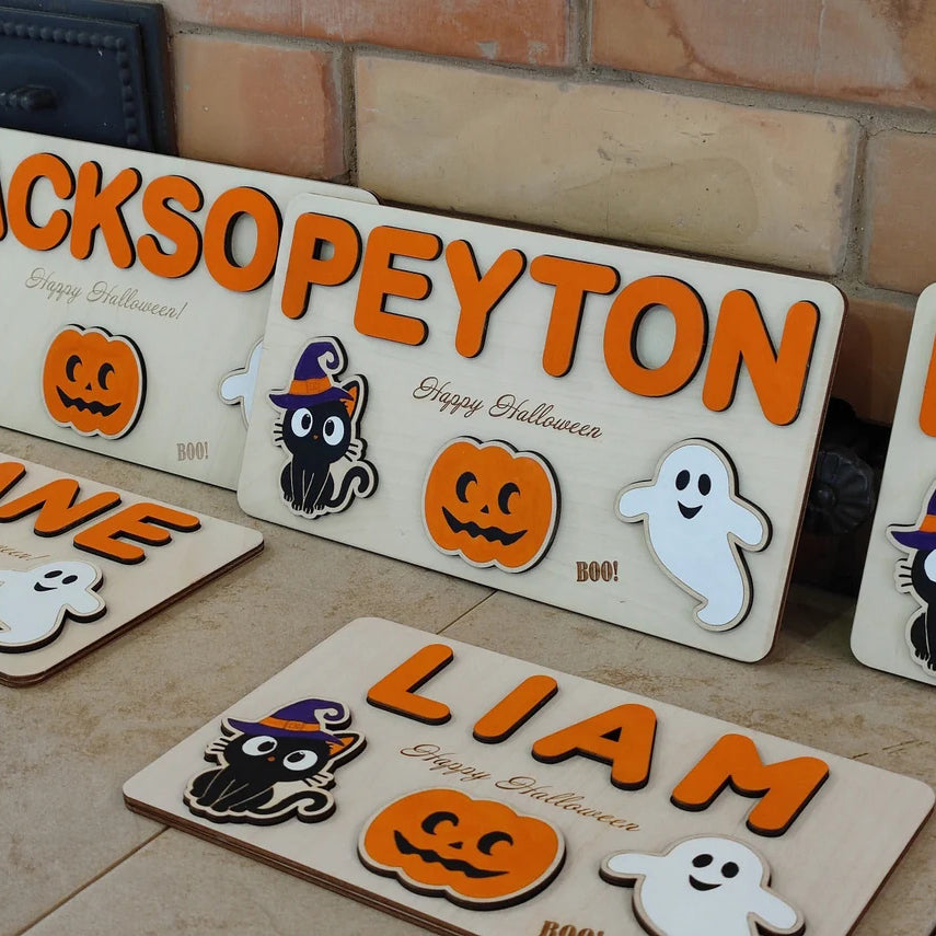 Halloween Wooden Name Puzzles Personalized Educational Toys for Toddlers