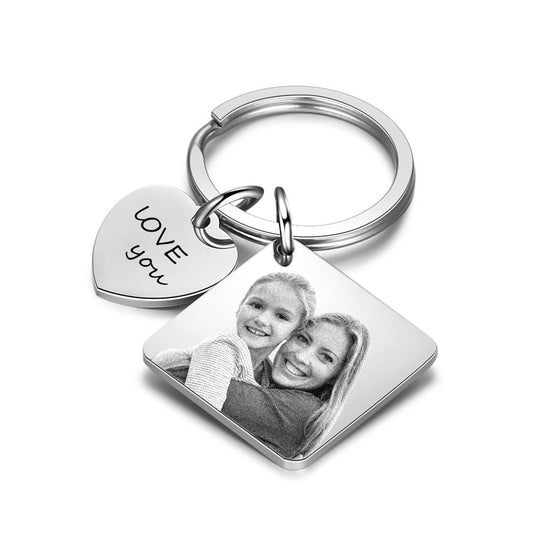 Photo Keychain Personalized with Calendar and Engraved Heart Charm