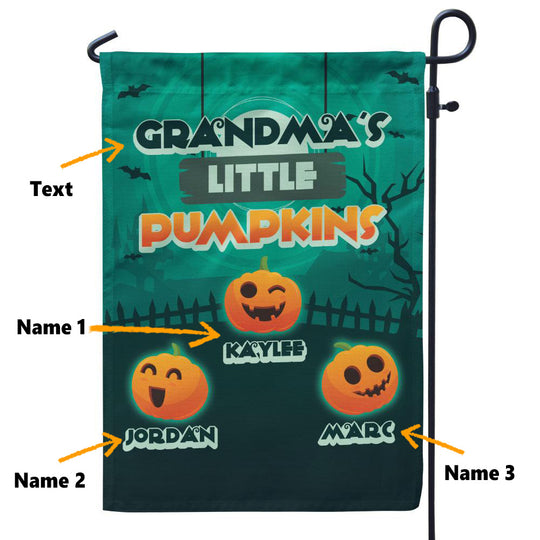 Personalized Halloween Garden Flag Custom 6 Names Flag "Grandma's Little Pumpkins"