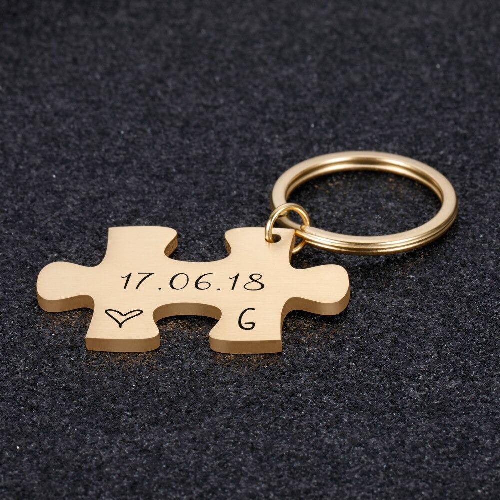 2-Piece Personalized Couple's Initial and Anniversary Date Puzzle Keychain-Boots N Bags Heaven-Boots N Bags Heaven