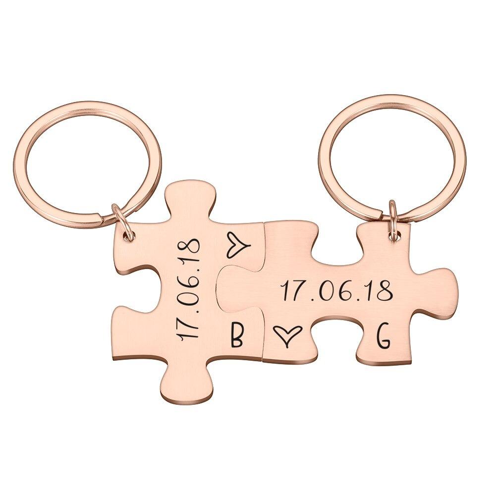 2-Piece Personalized Couple's Initial and Anniversary Date Puzzle Keychain-Boots N Bags Heaven-Boots N Bags Heaven