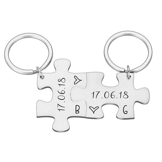 2-Piece Personalized Couple's Initial and Anniversary Date Puzzle Keychain-Boots N Bags Heaven-Boots N Bags Heaven