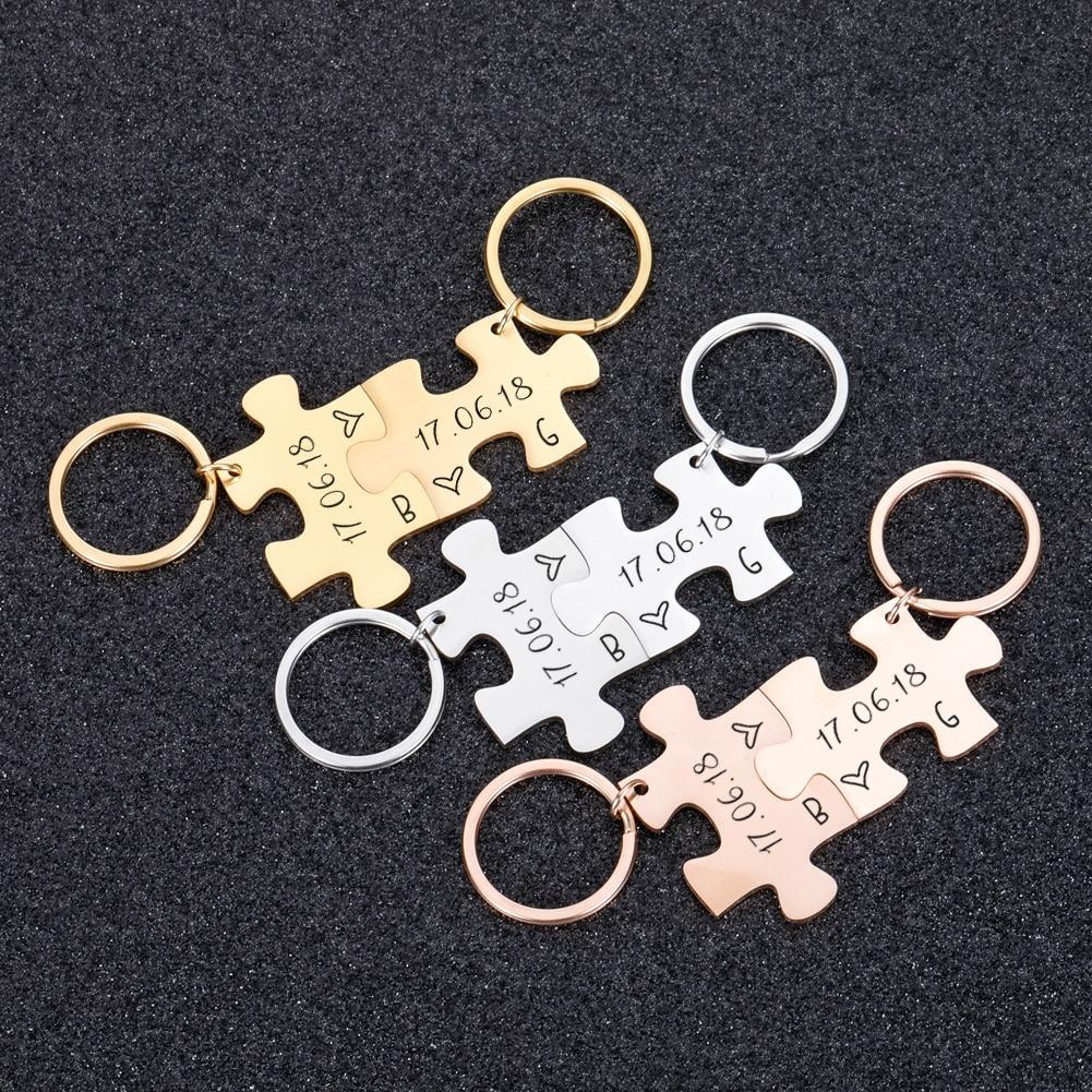 2-Piece Personalized Couple's Initial and Anniversary Date Puzzle Keychain-Boots N Bags Heaven-Boots N Bags Heaven