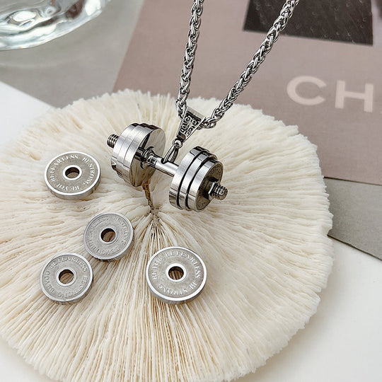 Father's Day Gift Dumbbell Necklace With Personalized Name Charms