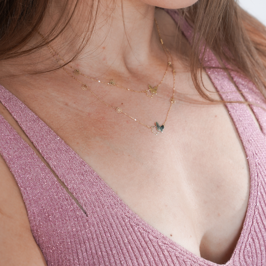 Gold Butterfly Necklace With Flower Chain Choker Butterfly Jewelry