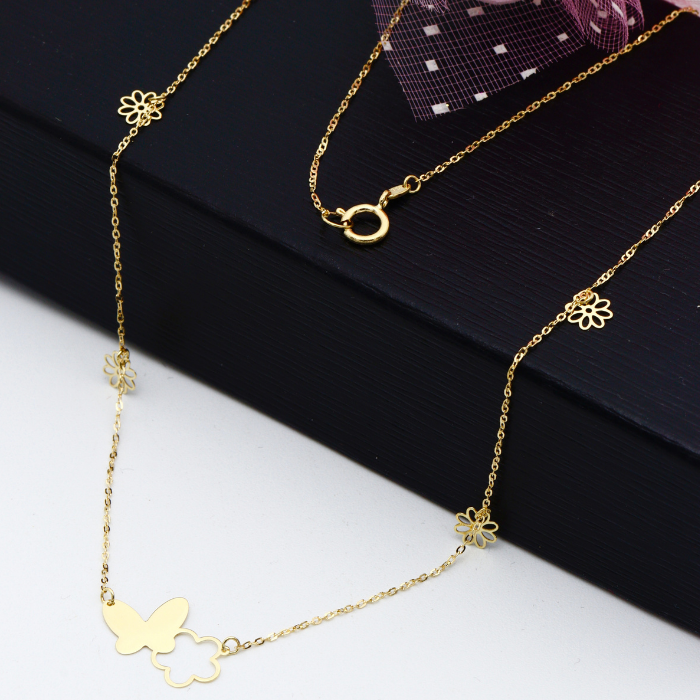 Gold Butterfly Necklace With Flower Chain Choker Butterfly Jewelry