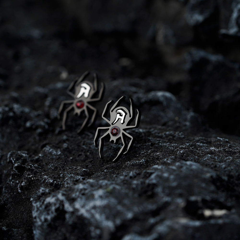 Halloween Spider Earrings with Initial and Birthstone Stud