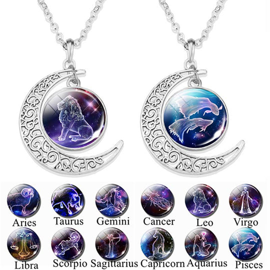 Moon Necklace With Zodiac necklace Zodiac Sign Necklace