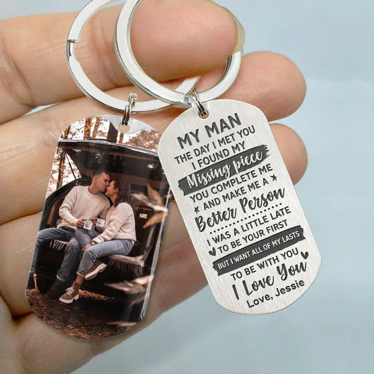 To My Man Personalized Photo Keychain for Couple Valentine's Gift