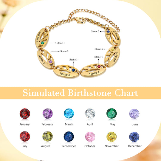 Personalized Leaves Bracelet Custom Names Golden Bracelet For Her