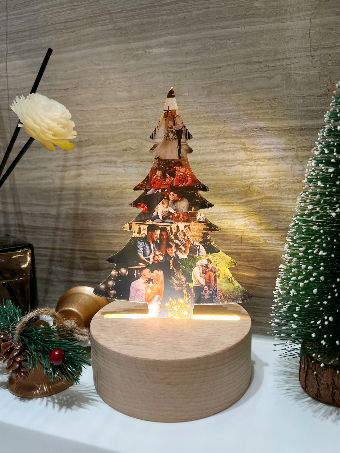 Custom Christmas Tree Shape Photo Collage Lamp with Photos 🎄