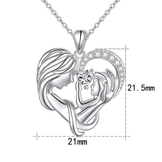 S925 Mother and Daughter Necklace Heart Pendant Necklace for Her