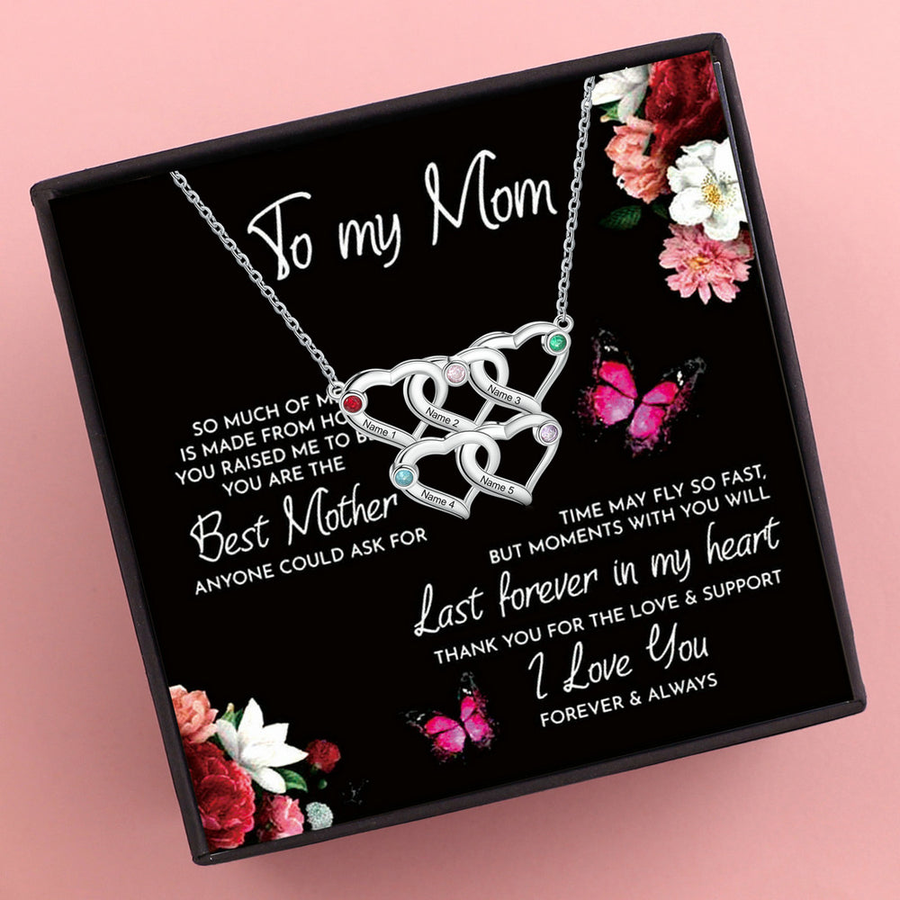 To My Mom Heart Necklace with 5 Birthstones Love Necklace for Her