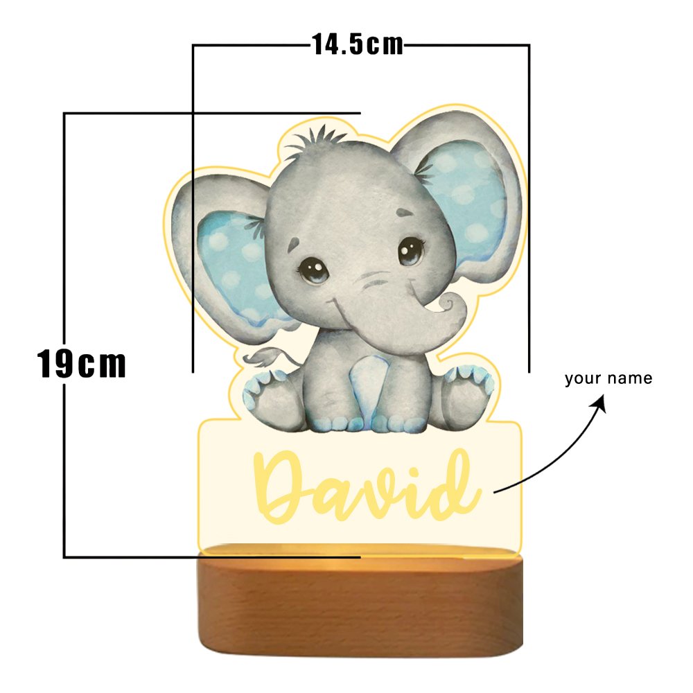 Personalized Elephant Night Light Custom Name LED Lamp for Kids