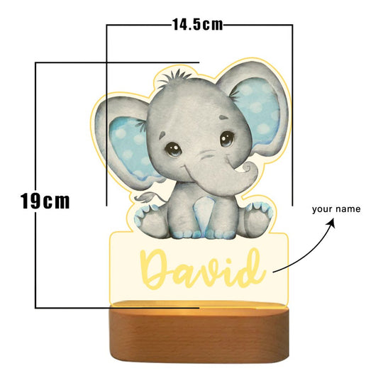 Personalized Elephant Night Light Custom Name LED Lamp for Kids