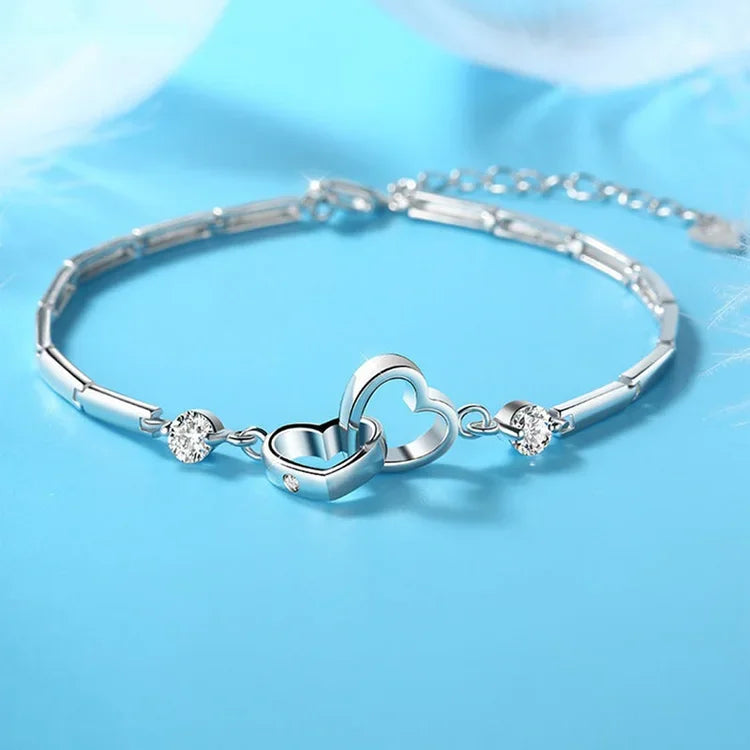 To My Daughter Mother and Daughter Forever Linked Together Double Heart Bracelet