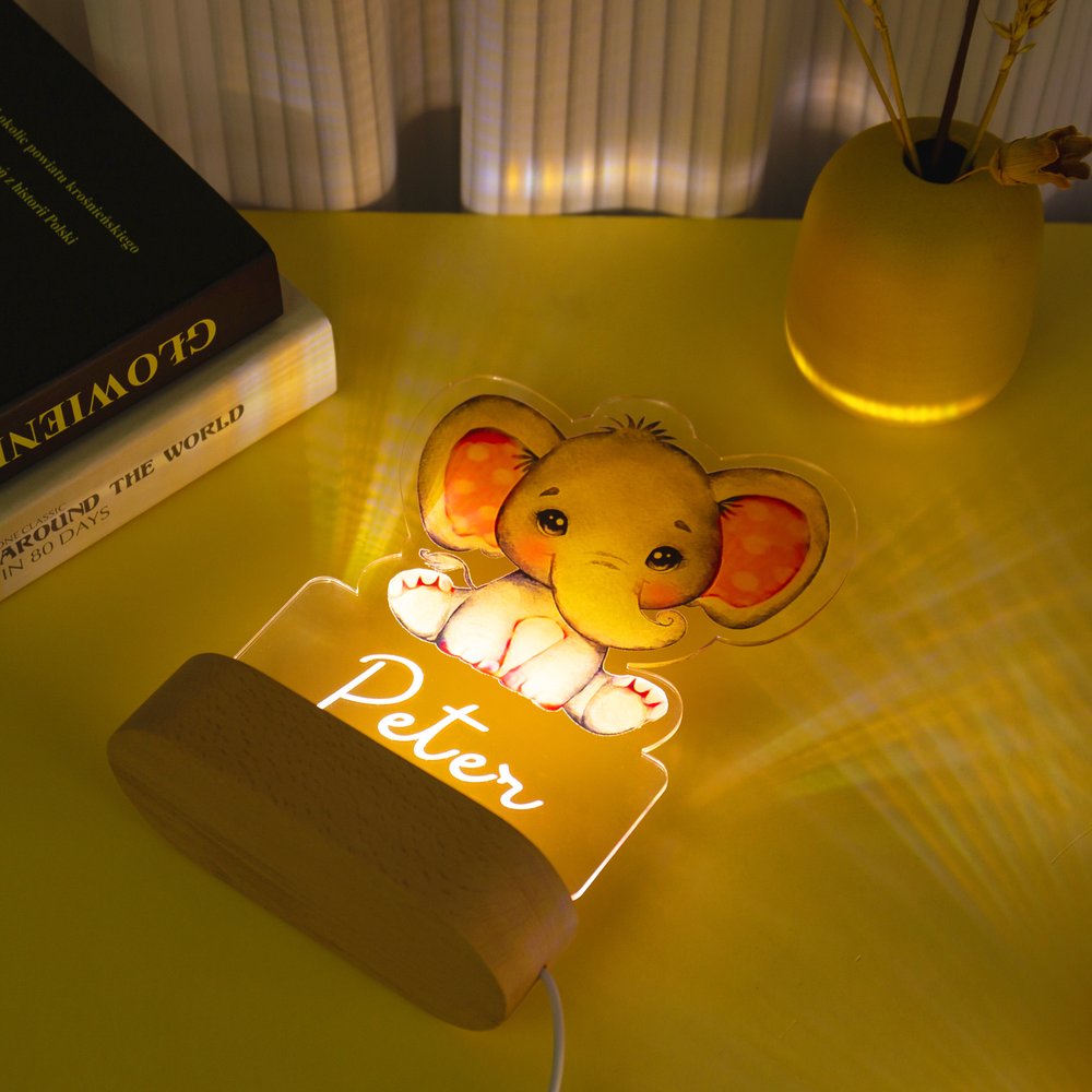 Personalized Elephant Night Light Custom Name LED Lamp for Kids