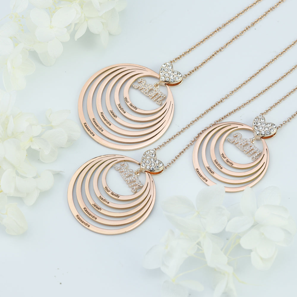 Mom's Heart Personalized Family Stacked Circles Necklace