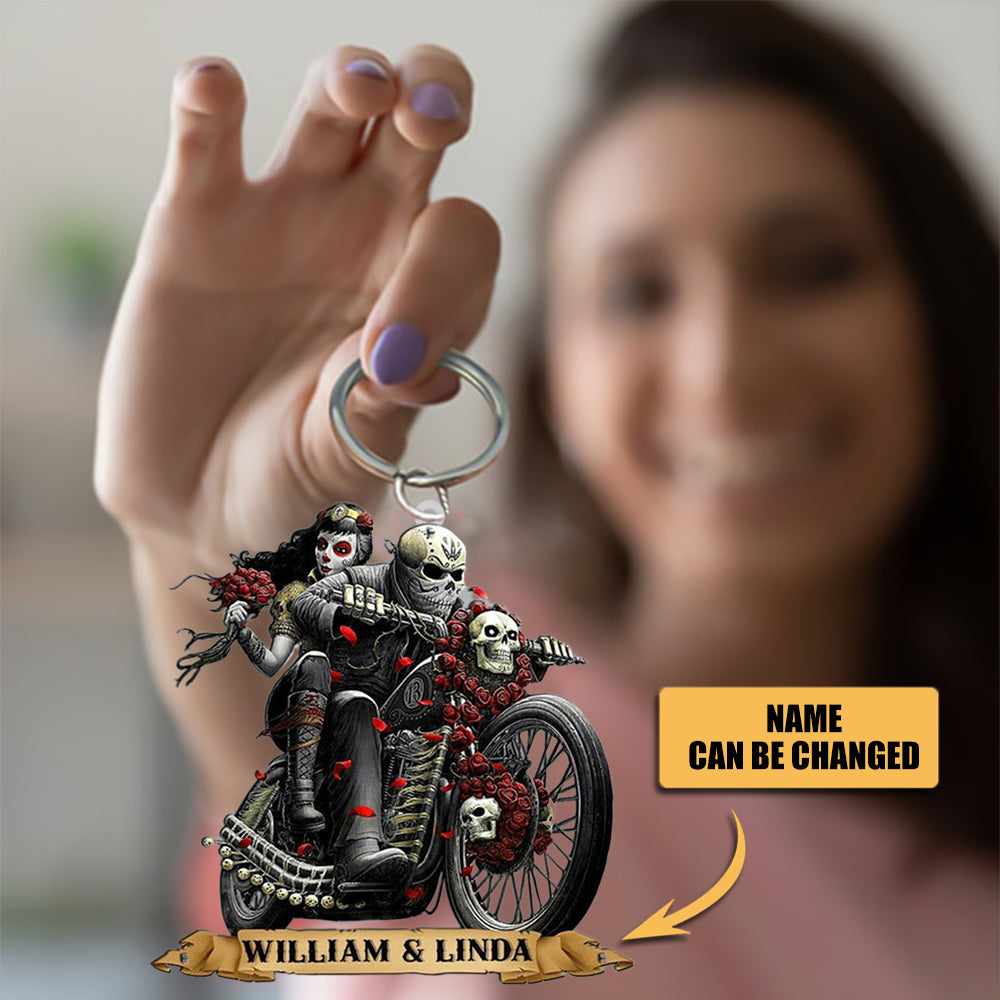 Hollowen Personalized Skull Couple Motorcycle Acrylic Keychain