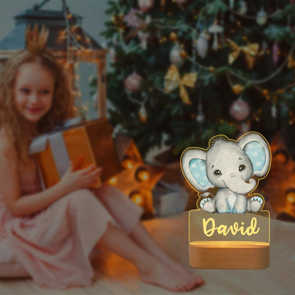 Personalized Elephant Night Light Custom Name LED Lamp for Kids