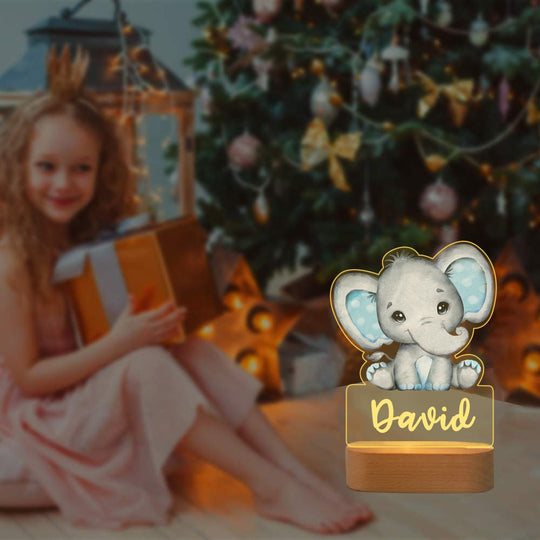 Personalized Elephant Night Light Custom Name LED Lamp for Kids
