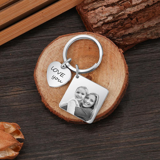 Photo Keychain Personalized with Calendar and Engraved Heart Charm