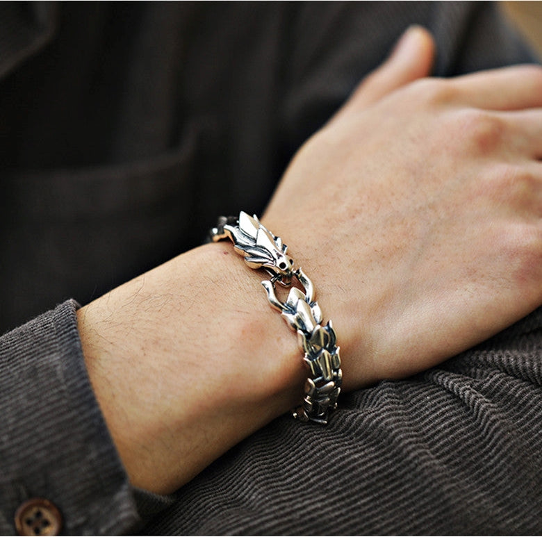 Mens Silver Dragon Bracelet