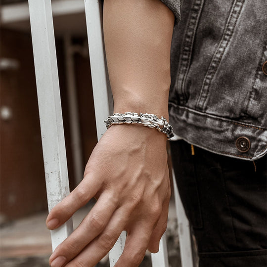 Mens Silver Dragon Bracelet