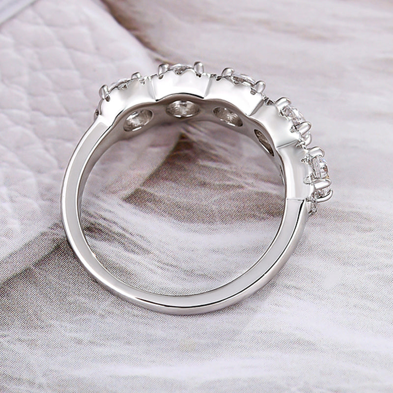 Fashion Halo Round Cut Five Stone Anniversary Ring for Her In White Gold