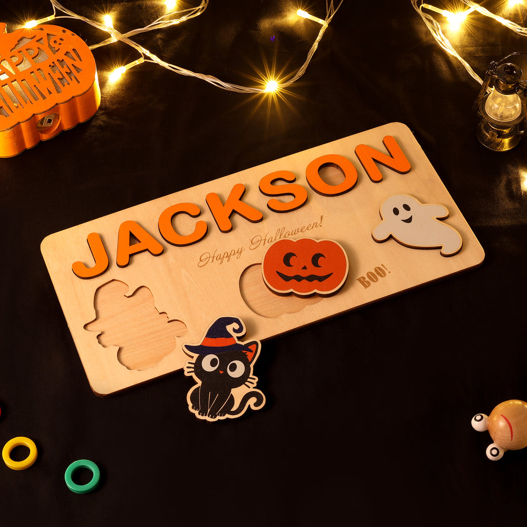 Halloween Wooden Name Puzzles Personalized Educational Toys for Toddlers