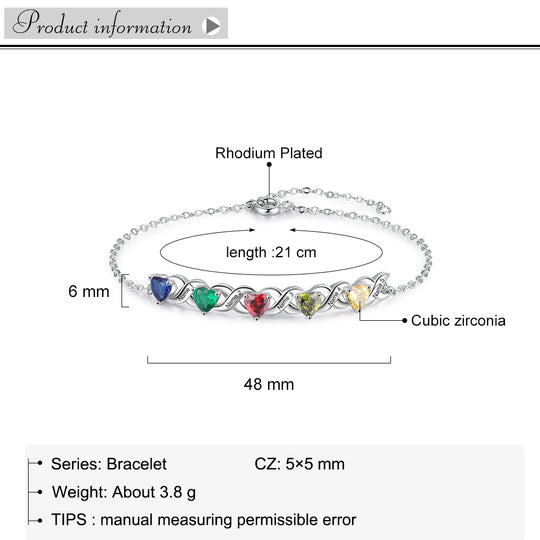 Mother's Day Gift Family Custom Bracelet Heart Personalized with Birthstones