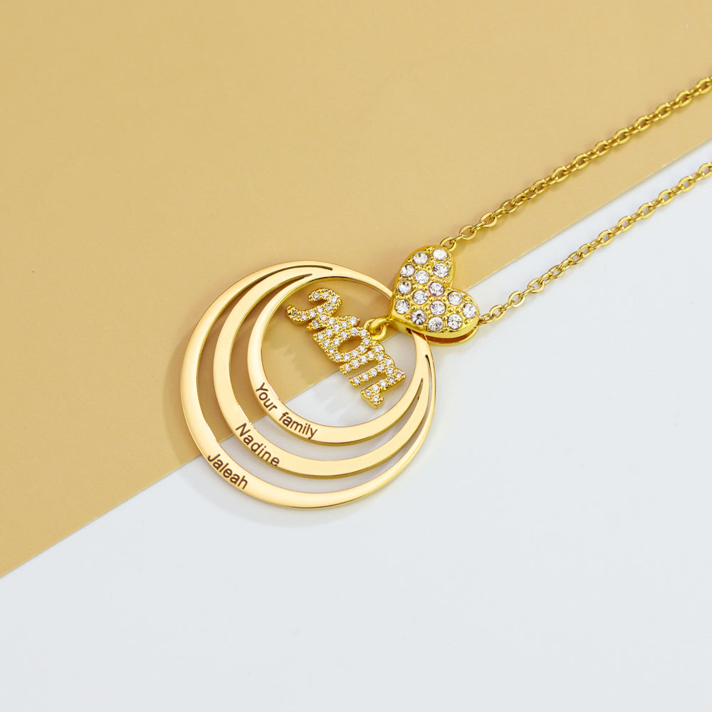 Mom's Heart Personalized Family Stacked Circles Necklace