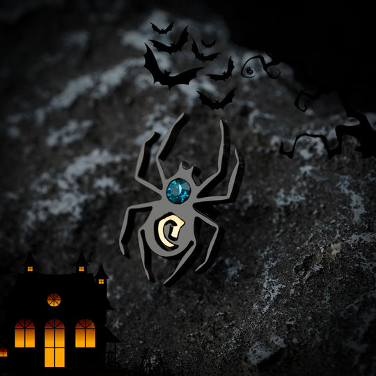 Halloween Spider Earrings with Initial and Birthstone Stud