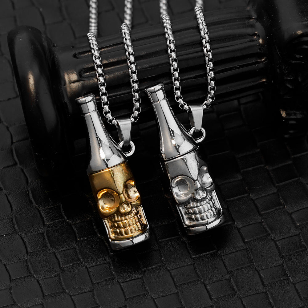 Halloween Skull Face On Wine Bottle Necklace