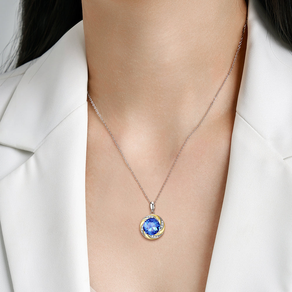 Circle Pendant Necklace with Sapphire Sterling Silver Necklace Gifts for Her