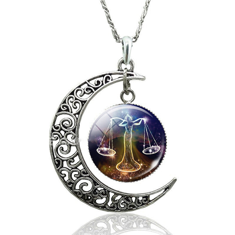 Moon Necklace With Zodiac necklace Zodiac Sign Necklace