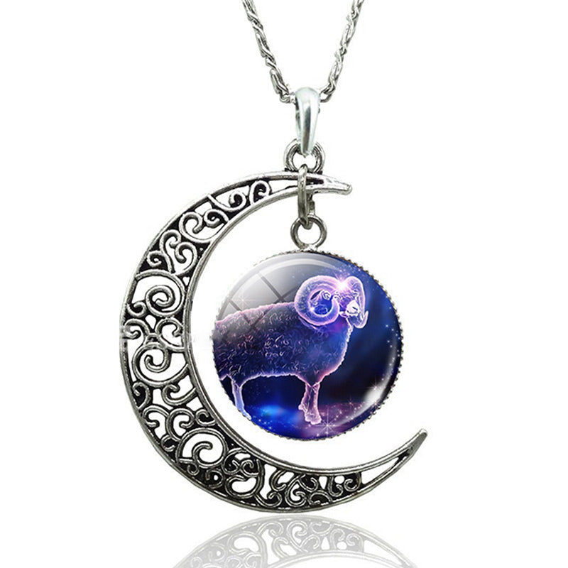 Moon Necklace With Zodiac necklace Zodiac Sign Necklace