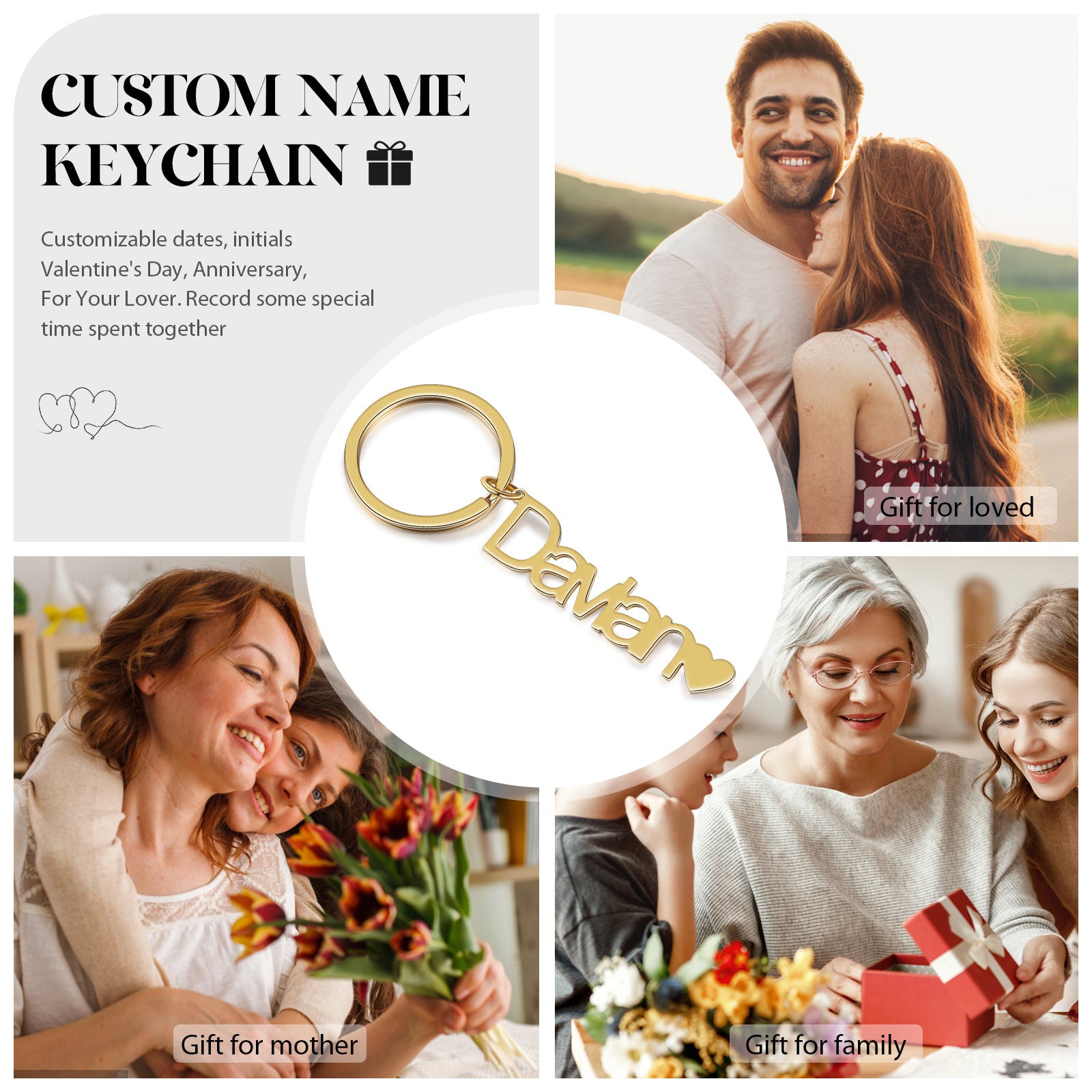 Heart Name Keychain Custom With Names Personalized Keychain Gift ...
