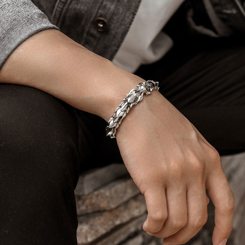 Mens Silver Dragon Bracelet