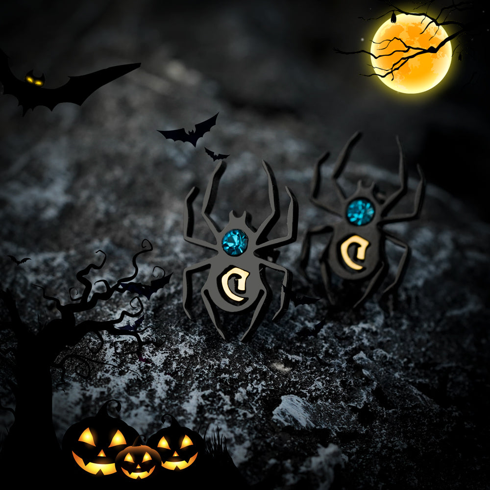 Halloween Spider Earrings with Initial and Birthstone Stud