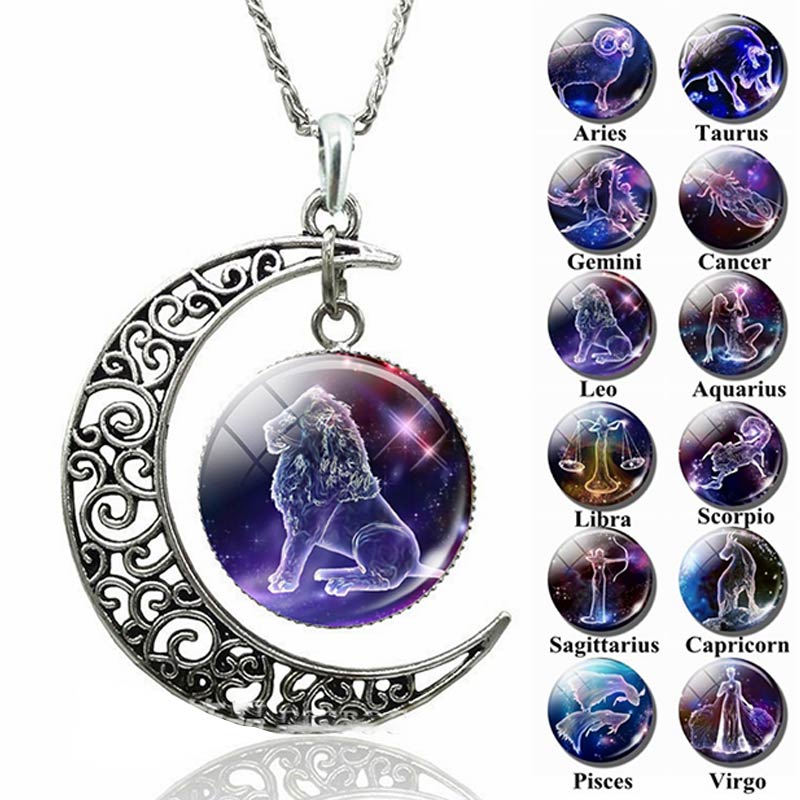 Moon Necklace With Zodiac necklace Zodiac Sign Necklace