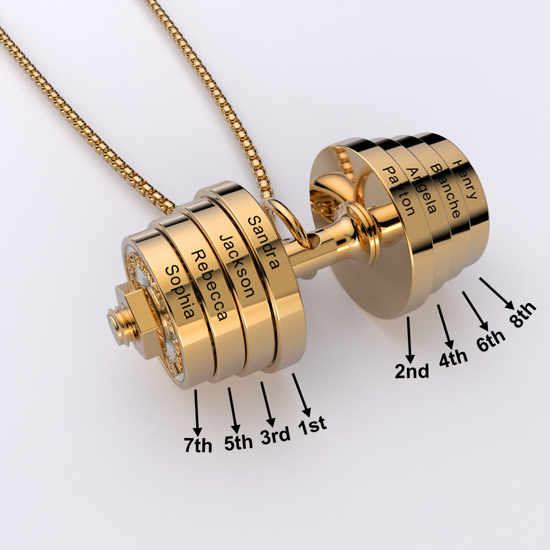 Father's Day Gift Dumbbell Necklace With Personalized Name Charms