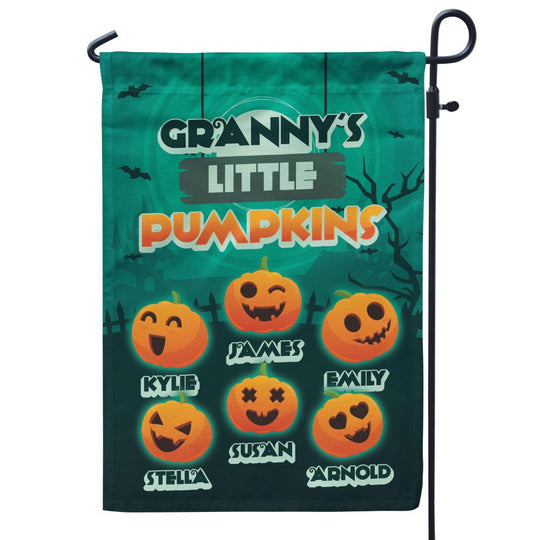 Personalized Halloween Garden Flag Custom 6 Names Flag "Grandma's Little Pumpkins"