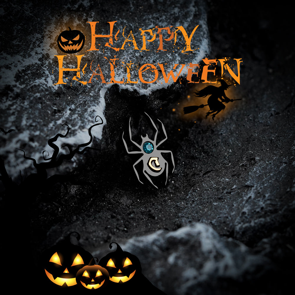 Halloween Spider Earrings with Initial and Birthstone Stud