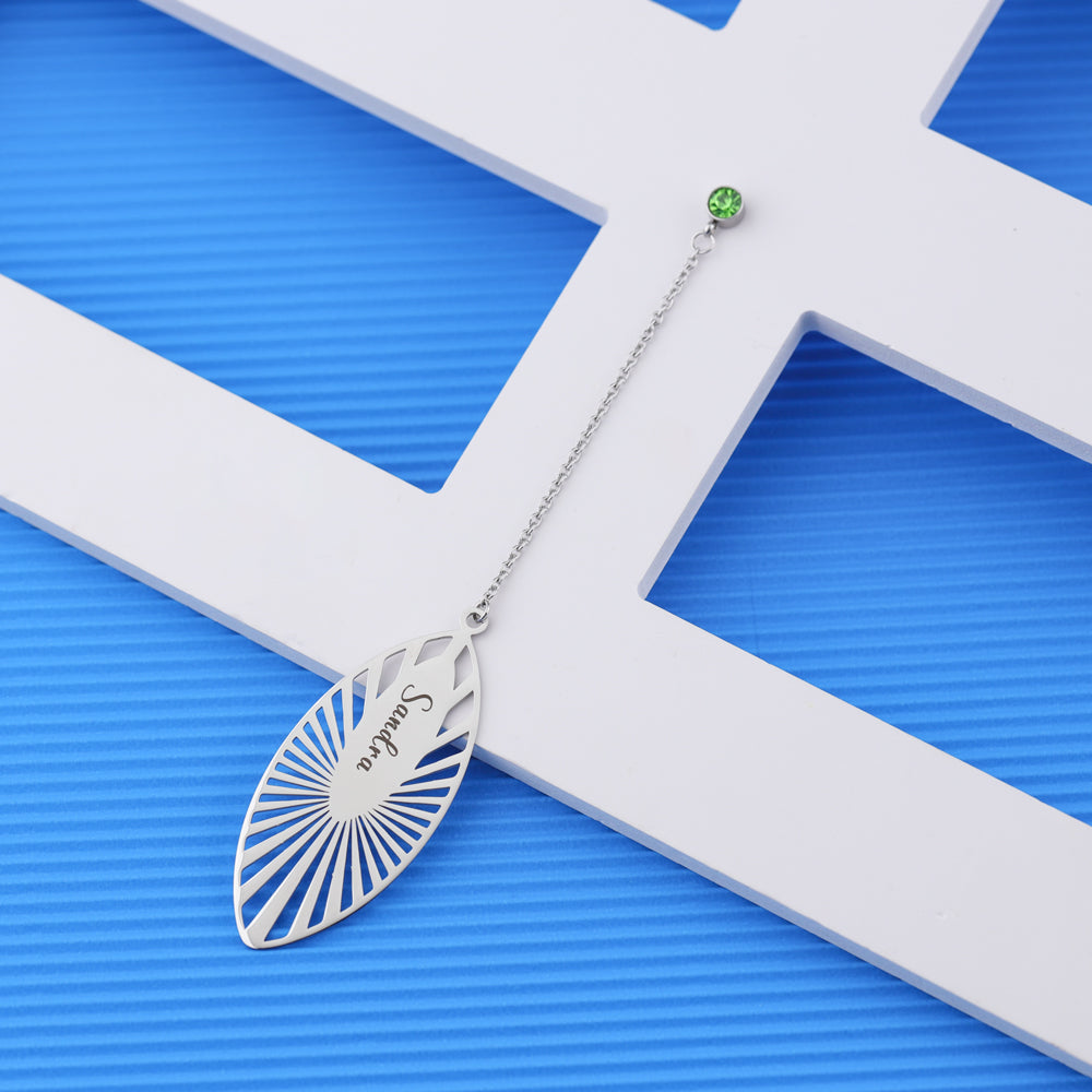 Personalized Name and Birthstone Leaf Bookmark