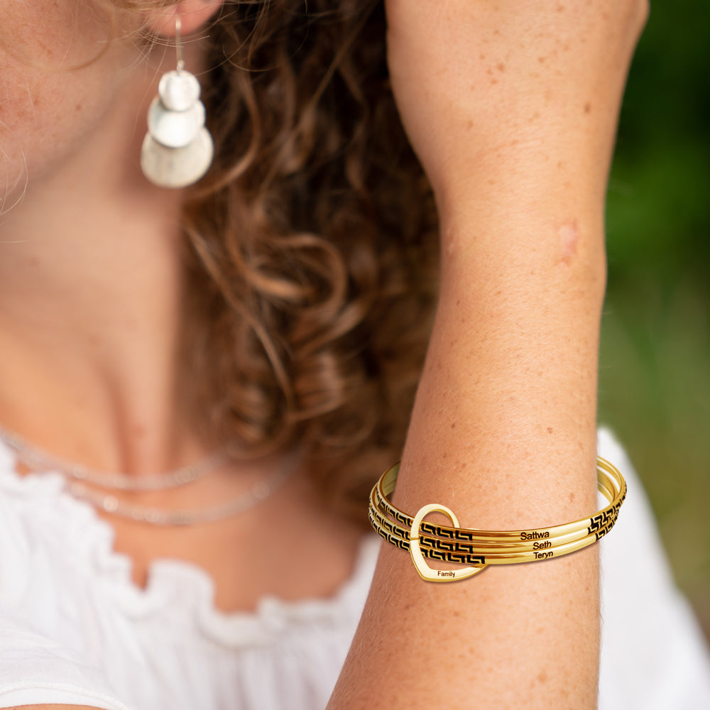 Personalized Multiple Bangle with Family Heart Pendant