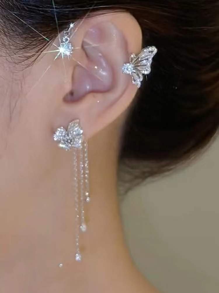 Zircon Flower Butterfly Ear Clip-Become a more shining self