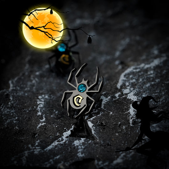 Halloween Spider Earrings with Initial and Birthstone Stud