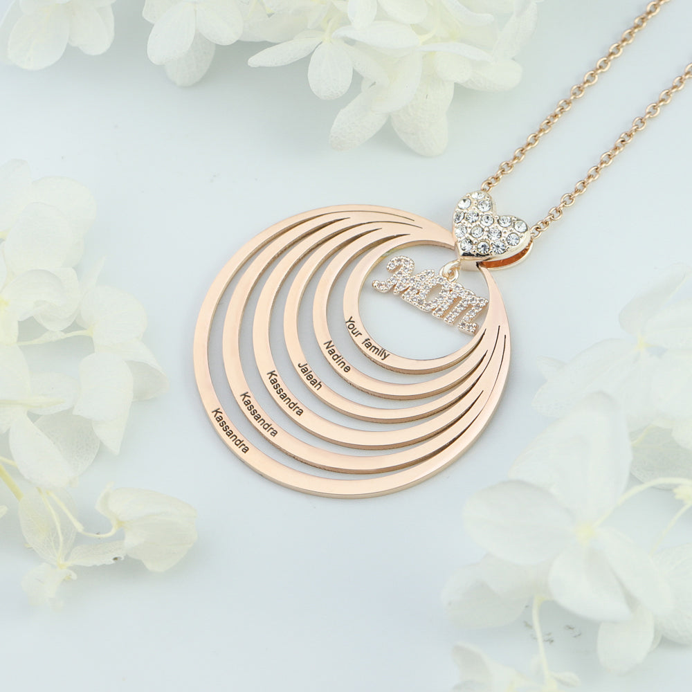 Mom's Heart Personalized Family Stacked Circles Necklace